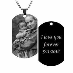 Jovivi Personalized Custom Photo Engraved Text Dog Tag Pendant Necklace Customize Picture Necklace Stainless Steel Chain 20