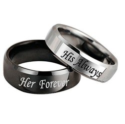 Epinki 6MM Couple Ring Stainless Steel Her Forever And His Always Ring Women Size 9 Price For 1PCS