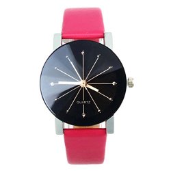 Women's Watch Balakie Fashion Business Quartz Watch Dial Clock Crystal Faux Leather Wrist Watch Round Case Hot Pink Alloy