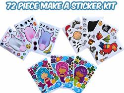Make A Sticker Kit For Kids - 72 Pack - 24 Make A Unicorn 24 Make A Pirate? 24 Make A Mermaid? Something For
