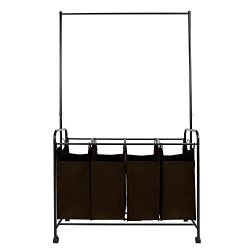 Cosway Laundry Sorter Laundry Hamper Sorter With 4 Larger Bags With Heavy-duty Hanging Bar And Rolling Wheels Brown