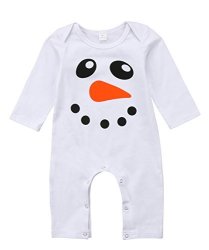 Baby Boys Girls Long Sleeve Christmas Striped Red Nose Reindeer Romper Jumpsuit 80 6-12M White