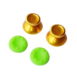 New Custom Gold Aluminum Alloy Metal Thumbstick Analog Stick And Green Grips For Xbox 360 Controller