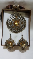 Brown And Light Amber Necklace And Earring Set