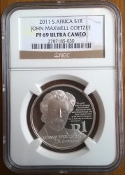2011 Ngc Slabbed John Maxwell Coetzee R1. Second Finest Coin Graded By The Ngc Proof 69 Uc