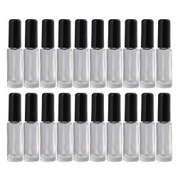 BQLZR Black Transparent 8ML Round Refillable Empty Nail Polish Glass Bottle Tube Vials Container With Brush Pack Of 20