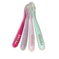 Beaba First Stage Silicone Spoons-set Of 4 - Latte
