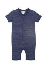 Feather Baby Boys Clothes Pima Cotton Short Sleeve Henley One-piece Shortie Romper Stripe-grey On Indigo 12-18 Months