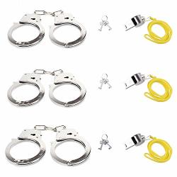 Leadteam Metal Handcuffs For Kids 3 Pack Police Metal Handcuffs With Whistles halloween Party Favors Costume Props party Favors For Police Swat Role Play party Supplies Costume