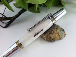Pearly White Wedding Guest Book Pen - Swarovski Crystal Inlay