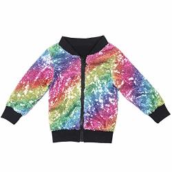 Cilucu Kids Jackets Girls Boys Sequin Zipper Coat Jacket For Toddler Birthday Christmas Clothes Long Sleeve Bomber Rainbow Black 7-8YEARS