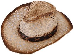 Amc New Western Style Classic Cowboy Straw Hat Natural_brown Bead