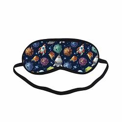 Space Decor Fashion Black Printed Sleep Mask Futuristic Science Fiction Comic Planet Spaceships Androids Rockets Ufo Illustration For Bedroom 7.1"L X 3.1"H