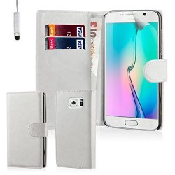 32ND Book Wallet Pu Leather Case Cover For Samsung Galaxy S6 SM-G920 Including Screen Protector Cleaning Cloth And Touch Stylus - White