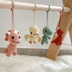 Baby Dino Collection - Pine Wood Stand And Crochet Dangles