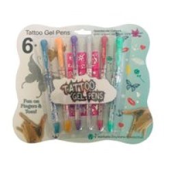 6 Tattoo Gel Pens Assorted Colours - 3 Pack