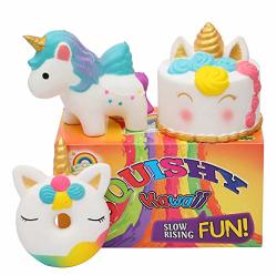 Aolige 3 Pcs Squishies Slow Rising Jumbo Kawaii Cute Unicorn Donut Pink Unicorn Cake Creamy Scent Kids Party Toys Stress Reliever Toy