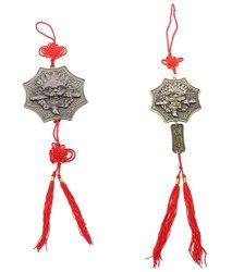 Set Of 2 Brass Chinese Feng Shui Foo Dog Face Hanging Ornate Prosperity Protection Charms