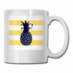 Betty Navy Blue Pineapple On Mustard Yellow Stripes Ceramic Cups Code 330ML