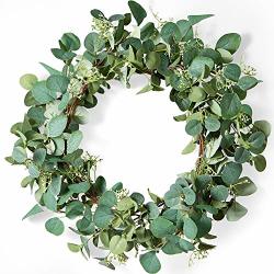 LifeFair Green Eucalyptus Leaf Wreath 20 Inches Artificial Spring Summer Wreath For Front Door Year Round