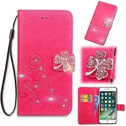 Leather Wallet Case Rose Red For Sony Xperia XZ2 Gostyle Sony Xperia XZ2 Flip Case Embossed Flower Luxury Diamond Magnetic Closure Cover With Hand