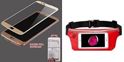 Combo Pack Full Coverage Tempered Glass Screen Protector gold For LG K10 And Red Sports Activity Waist Pack Pocket Belt For Apple Iphone 4S 4 Apple