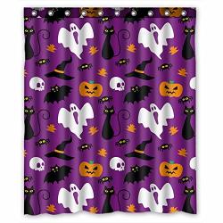 Funny Hallowen Time Ghost Pumpkin Halloween Things Waterproof Polyester Fabric Shower Curtain Shower Rings Included Size 60X72 Inches