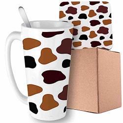 Cow Skin Animal Spots Milk Dalmatian Barnyard Camouflage Dots White Brown Black Ceramic Mug With Spoon & Coaster Creative Morning Milk Coffee Tea Porcelain
