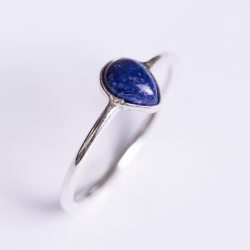 Silver Stack Teardrop Blue Sapphire Gemstone Ring - 7 Blue Sapphire