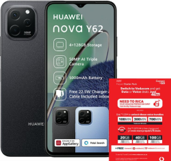 Huawei Nova Y62 LTE 128GB Midnight Black Dual Sim with Vodacom Sim Card Pack