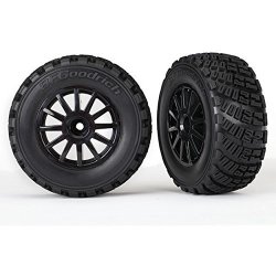 Traxxas 7473T Pre-glued Black Wheels With Gravel Pattern Tires Tsm Rated Sold As Pair Vehicle