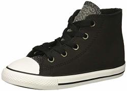 Converse Girls' Chuck Taylor All Star Glitter High Top Sneaker Black white 7 M Us Toddler