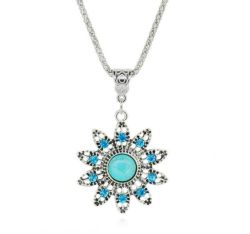 Boldly Boho Necklace With Round Turquoise Stone - Daisy Flower