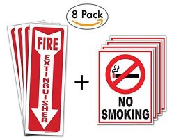 8 Pack Fire Safety Bundle - Set Of 4 4" X 12" Fire Extinguisher Vinyl Stickers & Set Of 4 6" X 8" No