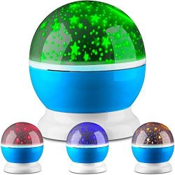 Lugumy Moon Stars Night Light Projector Romantic 350 Degree Rotaion Projection For Bedroom Living Room Blue