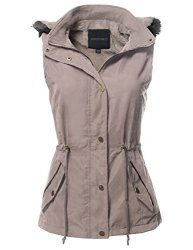 AWESOME21 Casual Solid Drawstring Waist Anorak Vest With Detached Hoodie Beige Size S