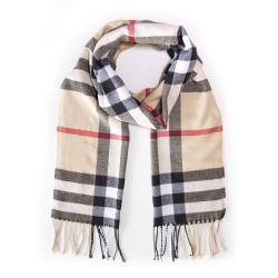 Tan Black And Red Check Print Scarf