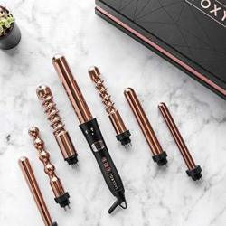 Foxybae 7-IN-1 Curling Iron Set LE'SE7EN Professional Black And Rose Gold Hair Curling Wand - 7 Interchangeable Barrel Ceramic Hair Curler - Best Tit