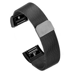 Autogo Black Stainless Steel Metal Magnetic Closure Compatible Replace For Fitbit Charge 2 Bands Bands For Fitbit Charge 2 Small 5.2"-7.9
