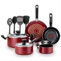 T-fal Simply Cook 12 Piece Set - Red Retail Box 1-YEAR Warranty product Overview:the T-fal Simply Cook Non-stick 12 Piece Set Features Durable Aluminum Construction