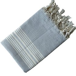 Dandelion - Herringbone Pattern - Set Of 2 Naturally-dyed Cotton Turkish Hand Towels Peshkir - 35X19 Inches - Light Gray