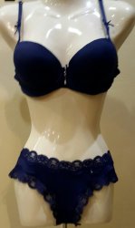 Padded Bra & Matching Panty Set - Navy Blue