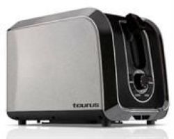 Taurus 2 Slice Toaster - 960200 - 850W - Stainless Steel Body Cancel Defrost Reheat Settings Adjustable Browning Settings Removable Crumb Tray