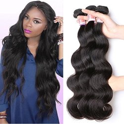 Yize Hair 7A Brazilian Human Hair Body Wave Weft 3 Bundles 100% Unprocessed Virgin Remy Hair Extensions Black Color 3PCS 18