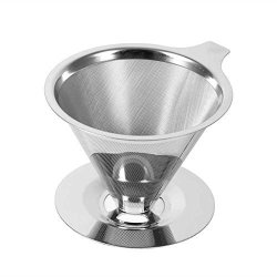 FUNNYTODAY365 Stainless Steel Coffee Filter Pour Over Coffees Dripper Double Layer Mesh Filter Cup Stand For Home Office