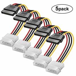 Yeung Qee 5PACK Molex To Sata 4 Pin Molex To Sata Power Cable Adapter Sata 15 Pin Male To Molex LP4 Female Power Cable 15CM Black
