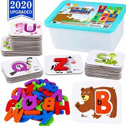 Cozybomb Alphabet Toddler Flash Cards - Abc Wooden Letters Jigsaw Numbers Alphabets Puzzles Flashcards For Age 2 3 4 Years Old - Preschool Learning