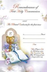 First Holy Communion Certificate - Chalice Eucharist & Bible