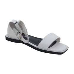 Bester One Band Genuine Leather Ankle Strap Sandals - White