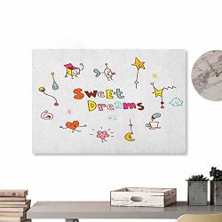 Outdoor Nature Inspiration Poster Wilderness Sweet Dreams Doodle Stars Box Crescent Moon Heart And Toys Colorful Sleep Themed Image Multicolor 24"X16" For Boys Room